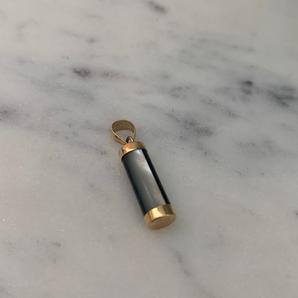 14k solid Gold with black onyx and mother Pearl  Pendant